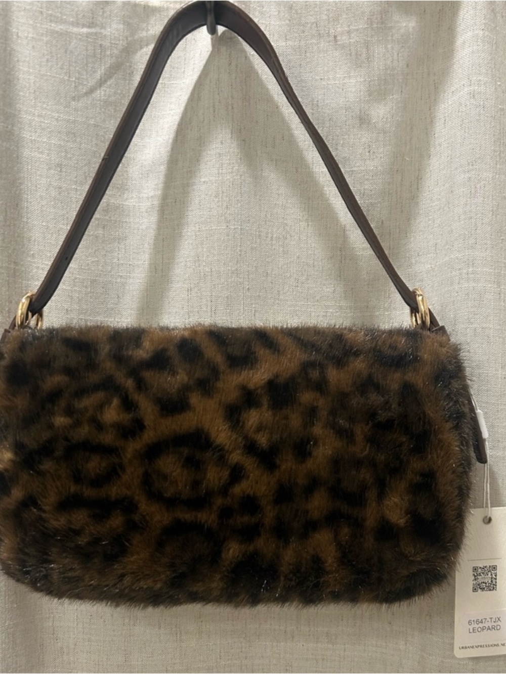 Urban Expressions Faux Fur Leopard-Print Shoulder Bag - Brown - Picture 2 of 4